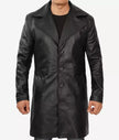 Jackson Mens Peak Lapel Long Black Leather Coat