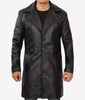 Jackson Mens Peak Lapel Long Black Leather Coat