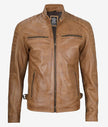 Mens Camel Cafe Racer Leather Jacket