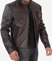 Mens Dark Brown Cowhide Leather Cafe Racer Jacket 