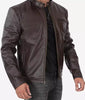 Mens Dark Brown Cowhide Leather Cafe Racer Jacket 