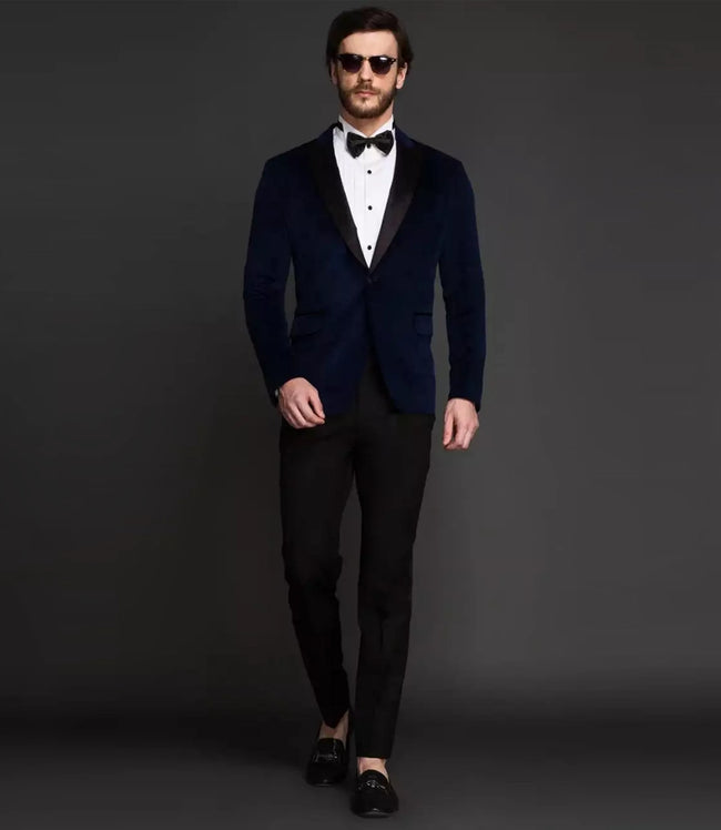 Mens Dark Blue Two Piece Velvet Tuxedo