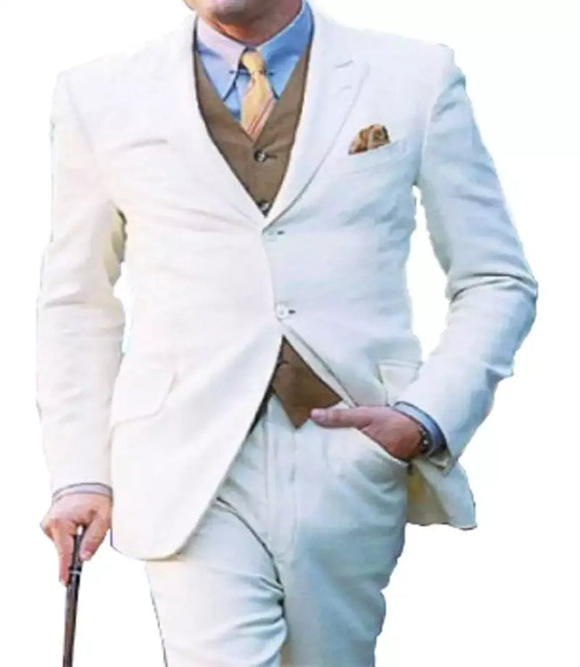 Three Piece Vintage Off White Suit Men