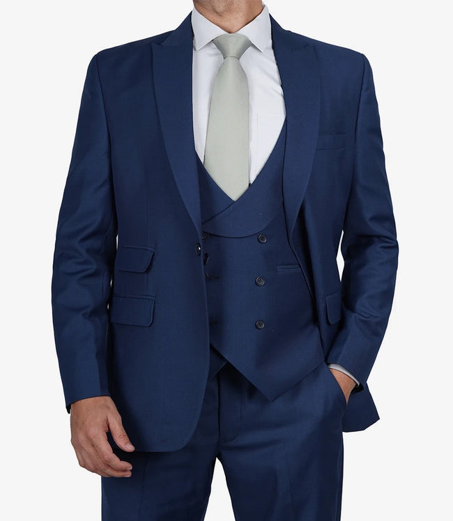 Mens Peak Lapel 3 Piece Blue Suit