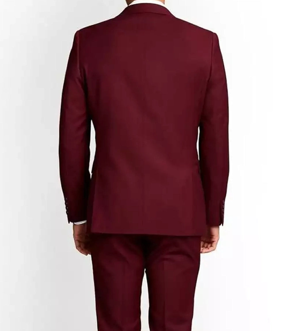 Three Piece Maroon Suit Mens