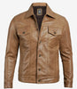 Mens Camel Leather Trucker Jacket