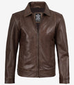 Mens Shirt Collar Chocolate Brown Leather Jacket