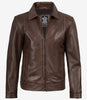 Mens Shirt Collar Chocolate Brown Leather Jacket