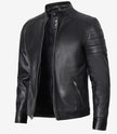 Black Leather Cafe Racer Jacket 