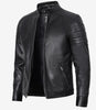 Black Leather Cafe Racer Jacket 