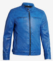 Mens Cafe Racer Blue Leather Jacket