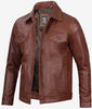 Mens Brown Leather Trucker Jacket