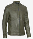 Mens Biker Racer Dark Green Leather Jacket
