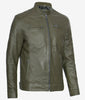 Mens Biker Racer Dark Green Leather Jacket