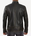 Mens Tall Real Leather Rub Off Brown Cafe Racer Jacket