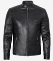 Black Leather Cafe Racer Jacket 
