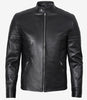 Black Leather Cafe Racer Jacket 