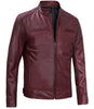 Mens Lambskin Maroon Cafe Racer Leather Jacket