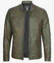 Mens Biker Racer Dark Green Leather Jacket
