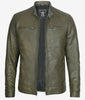 Mens Biker Racer Dark Green Leather Jacket