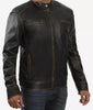 Mens Tall Real Leather Rub Off Brown Cafe Racer Jacket