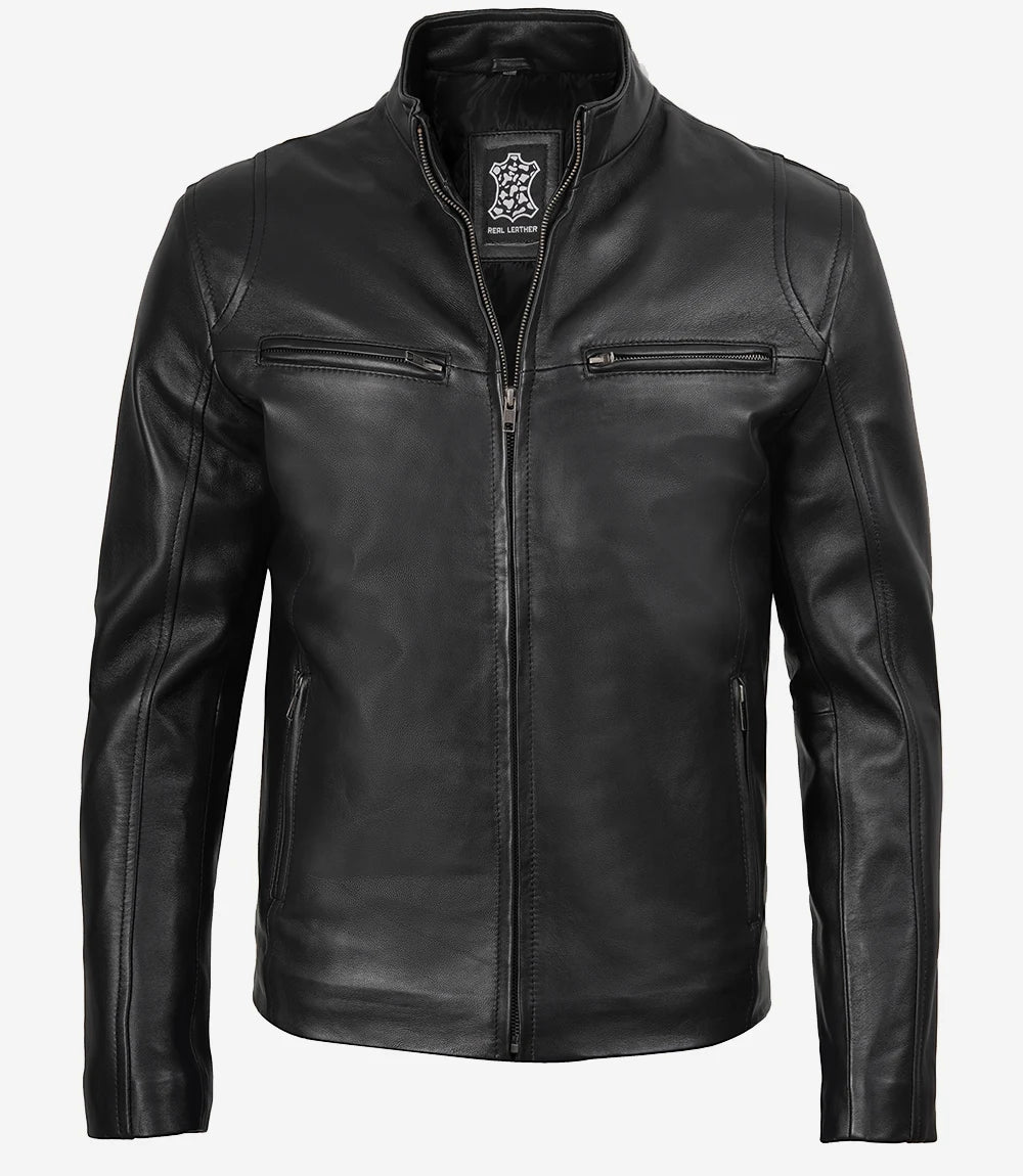 Men's Black Biker Style Leather Jacket