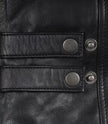 Men's Black Lambskin Leather Biker Style Jacket - White and Red Striped