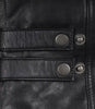 Men's Black Lambskin Leather Biker Style Jacket - White and Red Striped