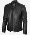 Men's Black Lambskin Leather Biker Style Jacket