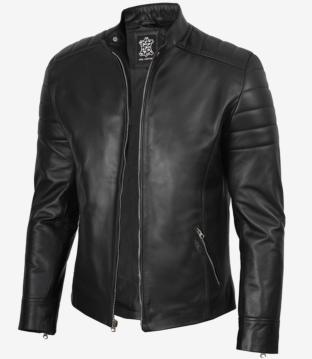 Men's Black Lambskin Leather Biker Style Jacket