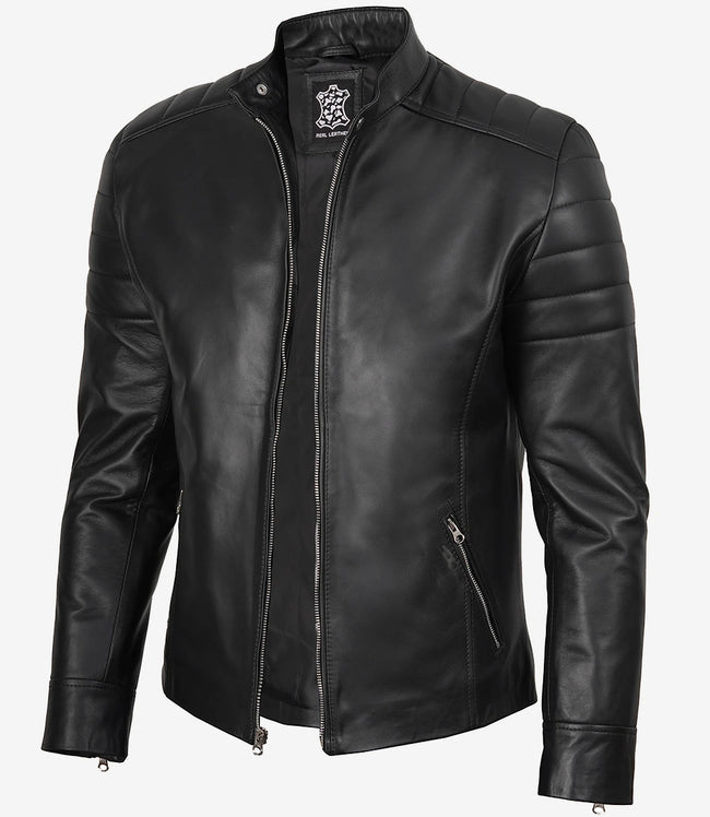 Men's Black Lambskin Leather Biker Style Jacket