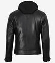 Men's Black Leather Jacket with Removable Hoodie