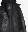 Men's Black Leather Jacket with Removable Hoodie