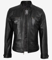 Men's Black Leather Jacket with Removable Hoodie
