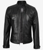 Men's Black Leather Jacket with Removable Hoodie
