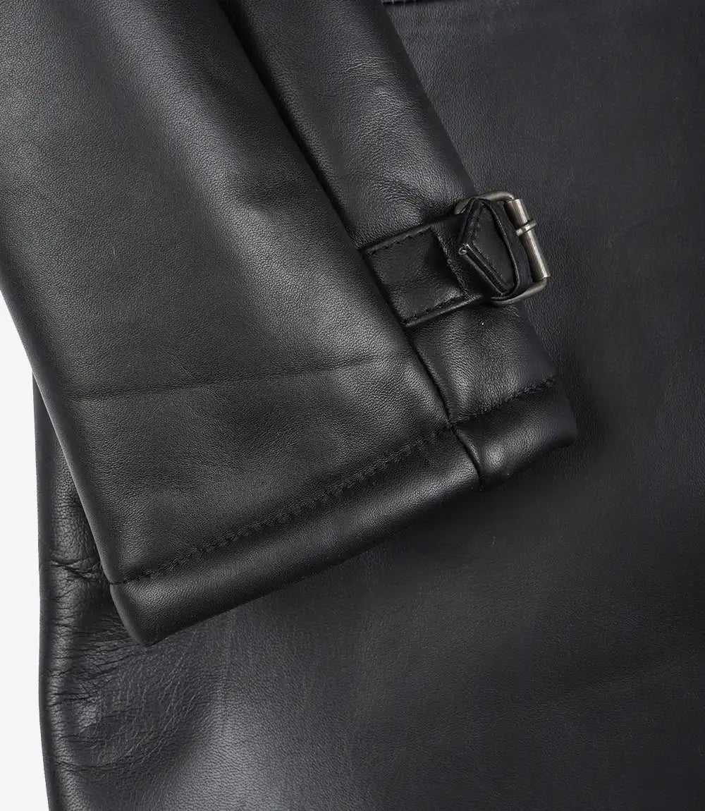 Men's Black 3/4 Length Shearling Leather Coat