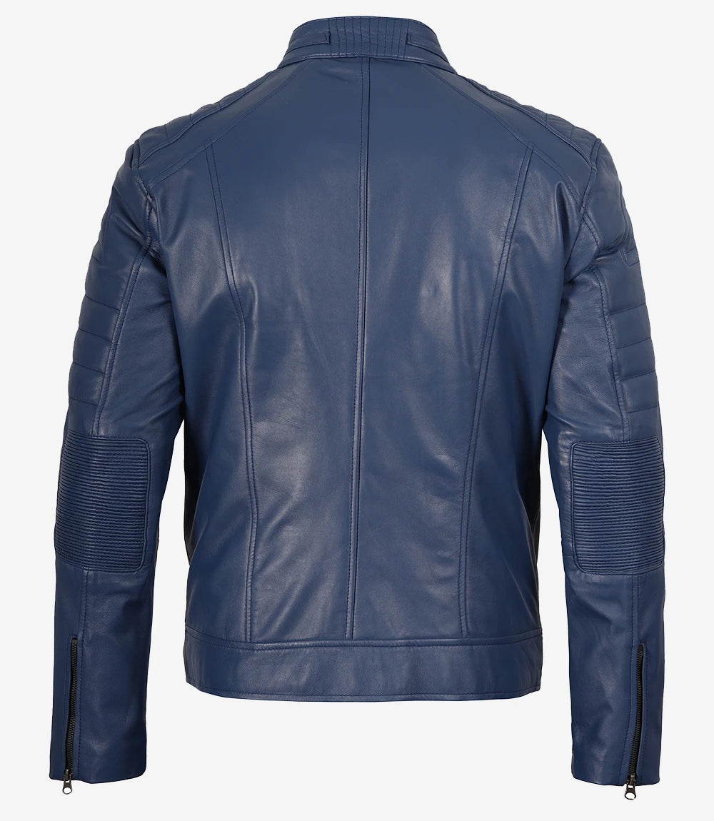 Men's Blue Biker Style Leather Jacket