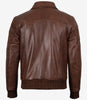 Men's Brown Shirt Collar Leather Bomber Jacket