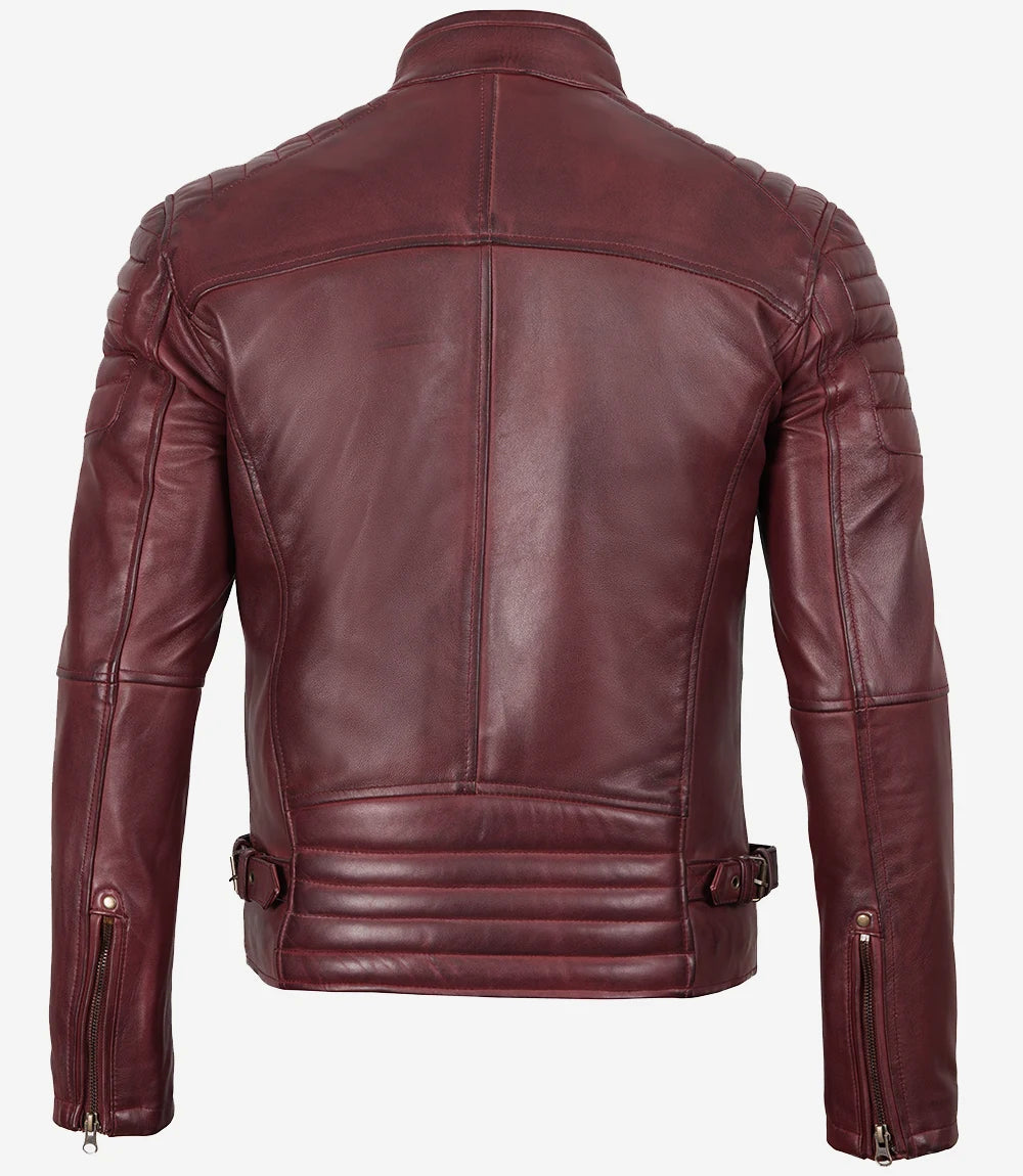 Men's Burgundy Biker Style Leather Jacket