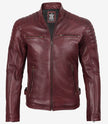 Men's Burgundy Biker Style Leather Jacket