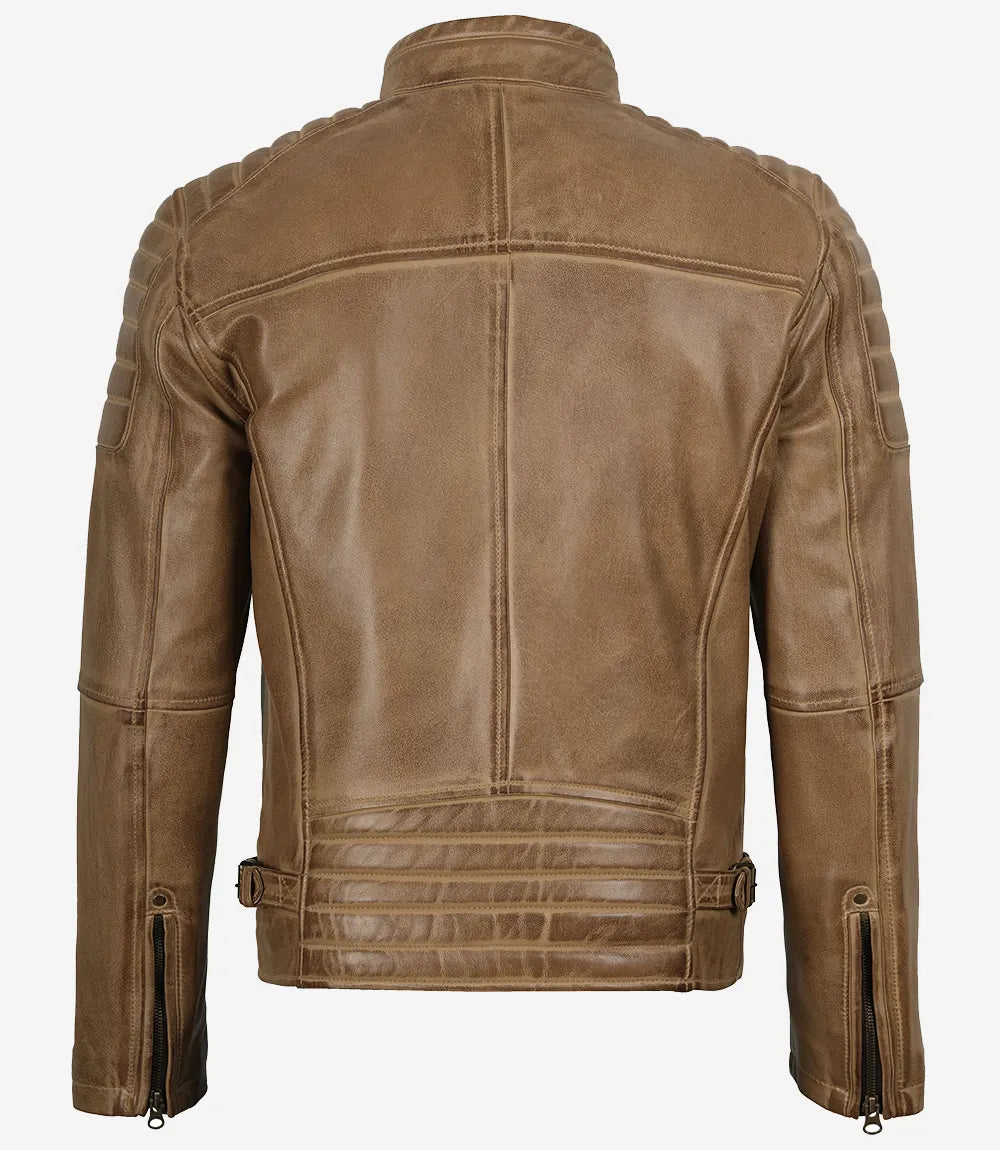 Mens Camel Brown Biker Style Leather Jacket