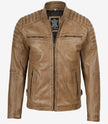 Mens Camel Brown Biker Style Leather Jacket
