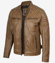 Mens Camel Brown Biker Style Leather Jacket