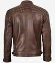 Men's Chocolate Brown Biker Style Leather Jacket - Quilted Shoulders