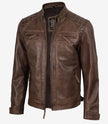 Men's Chocolate Brown Biker Style Leather Jacket - Quilted Shoulders
