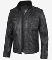 Men's Classic Black Leather Biker Style Jacket