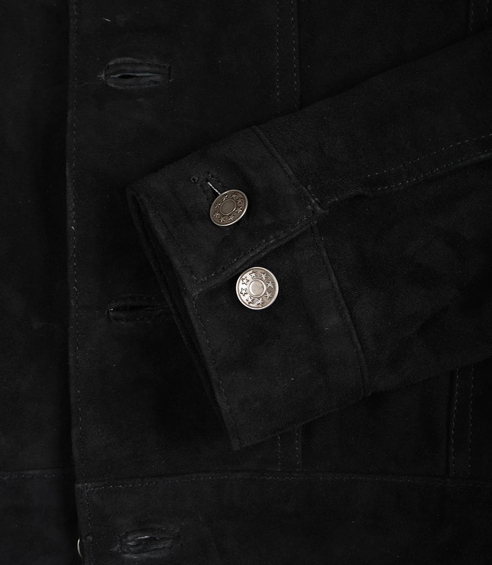 Mens Classic Black Suede Trucker Jacket