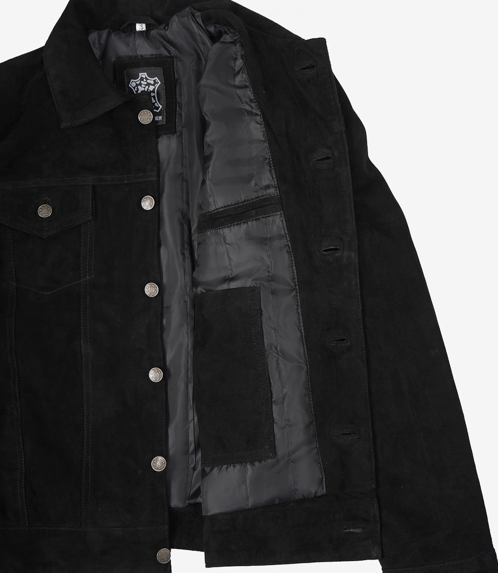 Mens Classic Black Suede Trucker Jacket