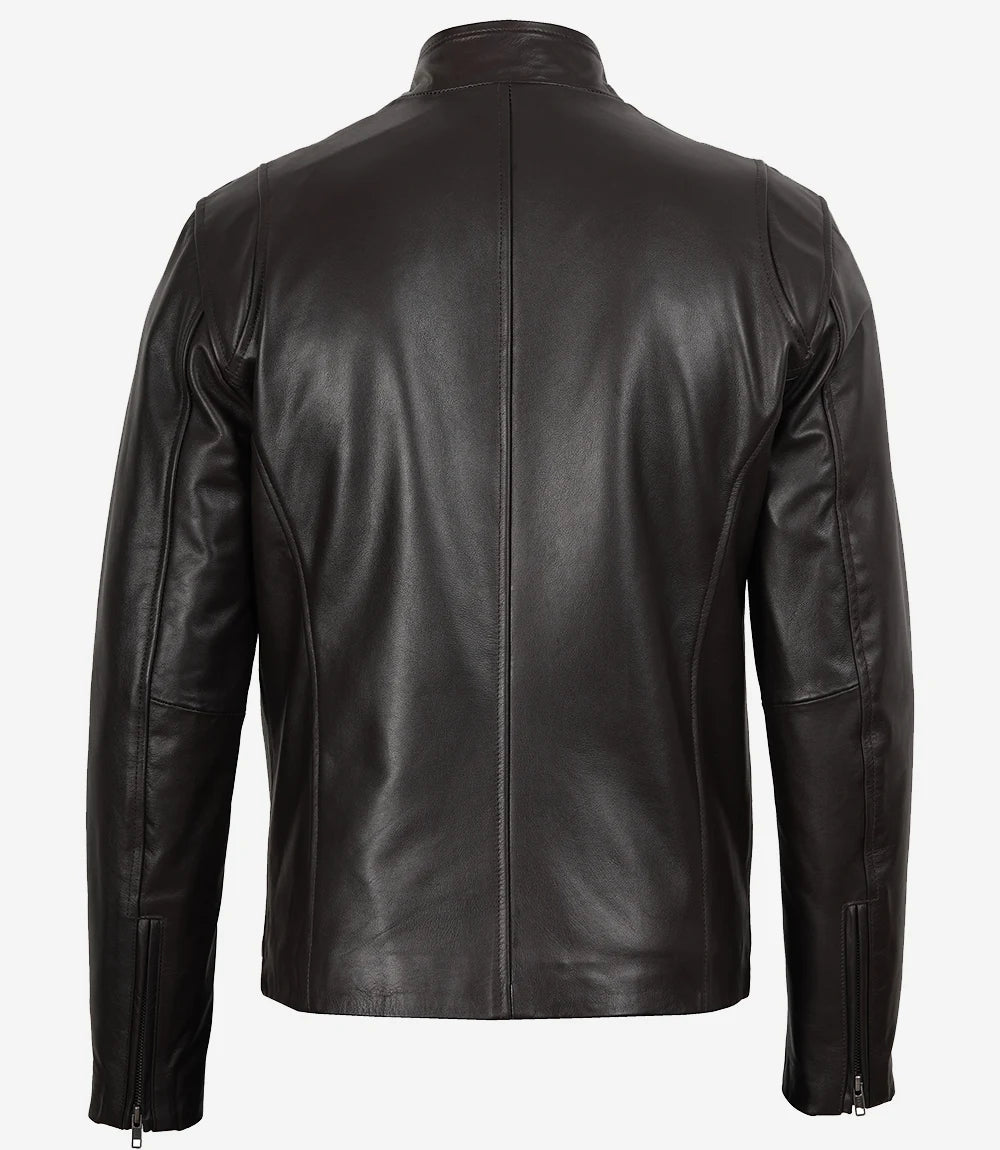 Mens Classic Dark Brown Biker Style Leather Jacket