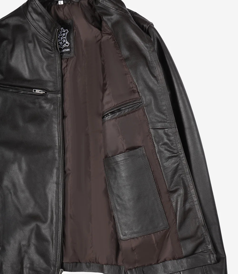 Mens Classic Dark Brown Biker Style Leather Jacket